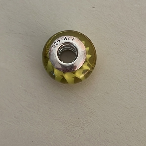 Authentic 🌟 PANDORA yellow Murano glass bead-diamond pattern ALE 925 - Picture 2 of 4